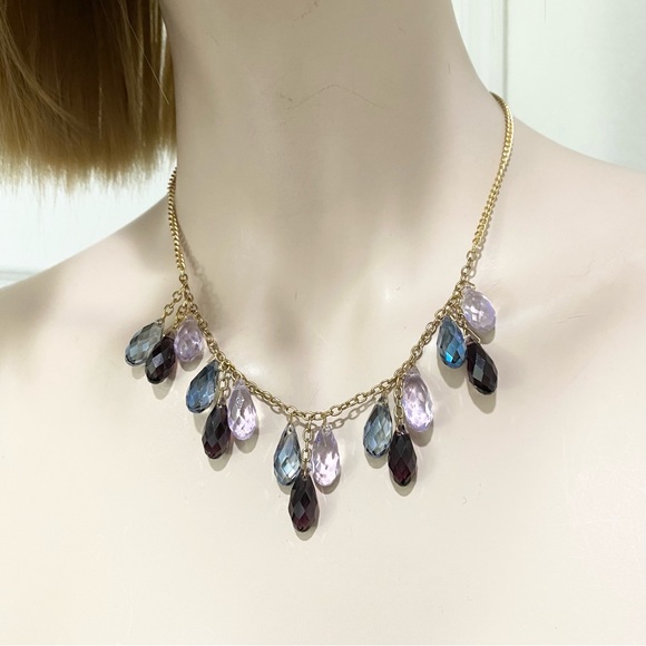 Purple Lavender Iridescent Teardrop Crystal Glass Beaded Chain Necklace - Picture 4 of 12